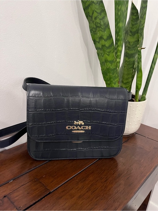 Coach Handbags - Coach Navy Blue Croc-Embossed Leather Flap Crossbody